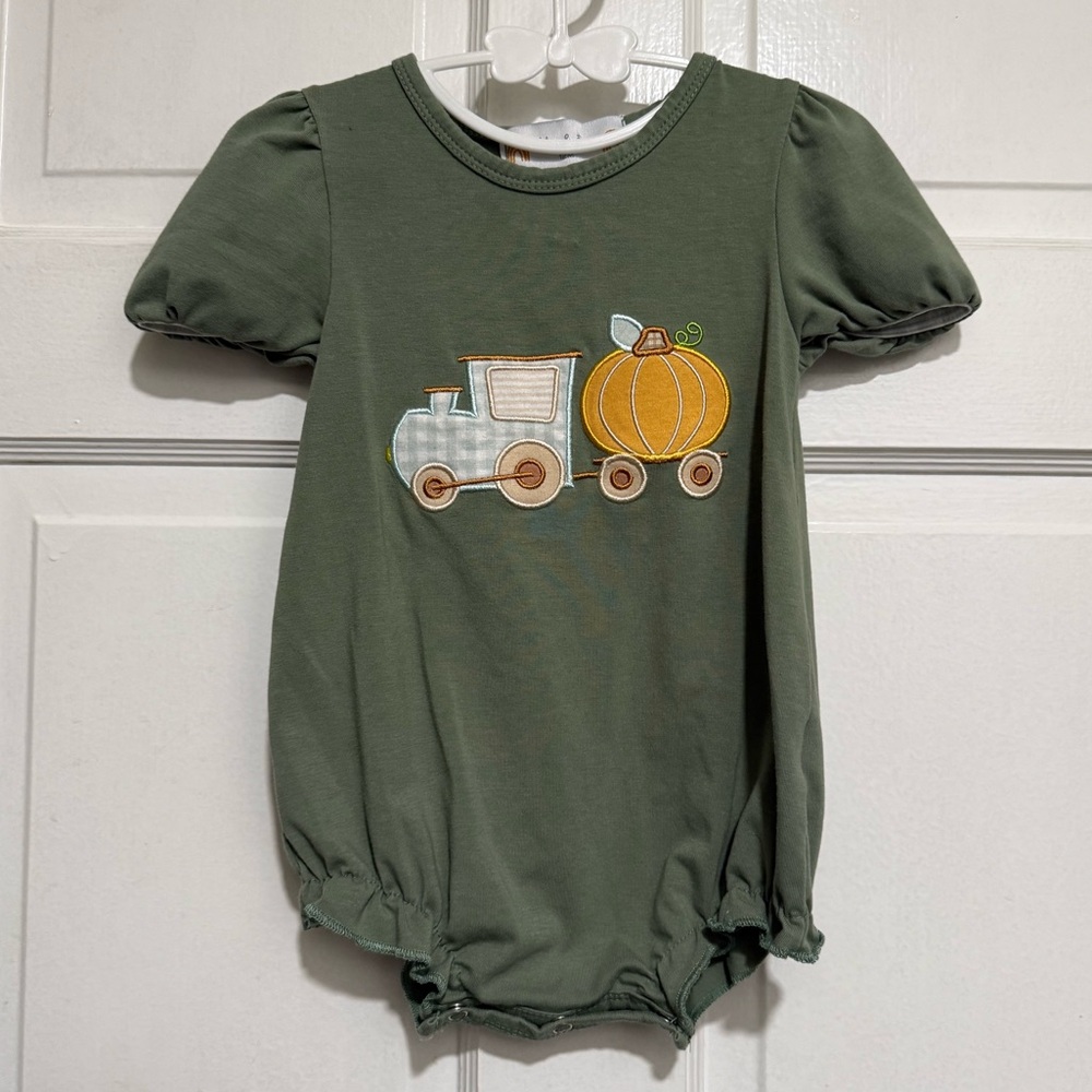 12 Month Girls Fall Bubble Outfit One Piece Thanksgiving Pumpkin Train Halloween